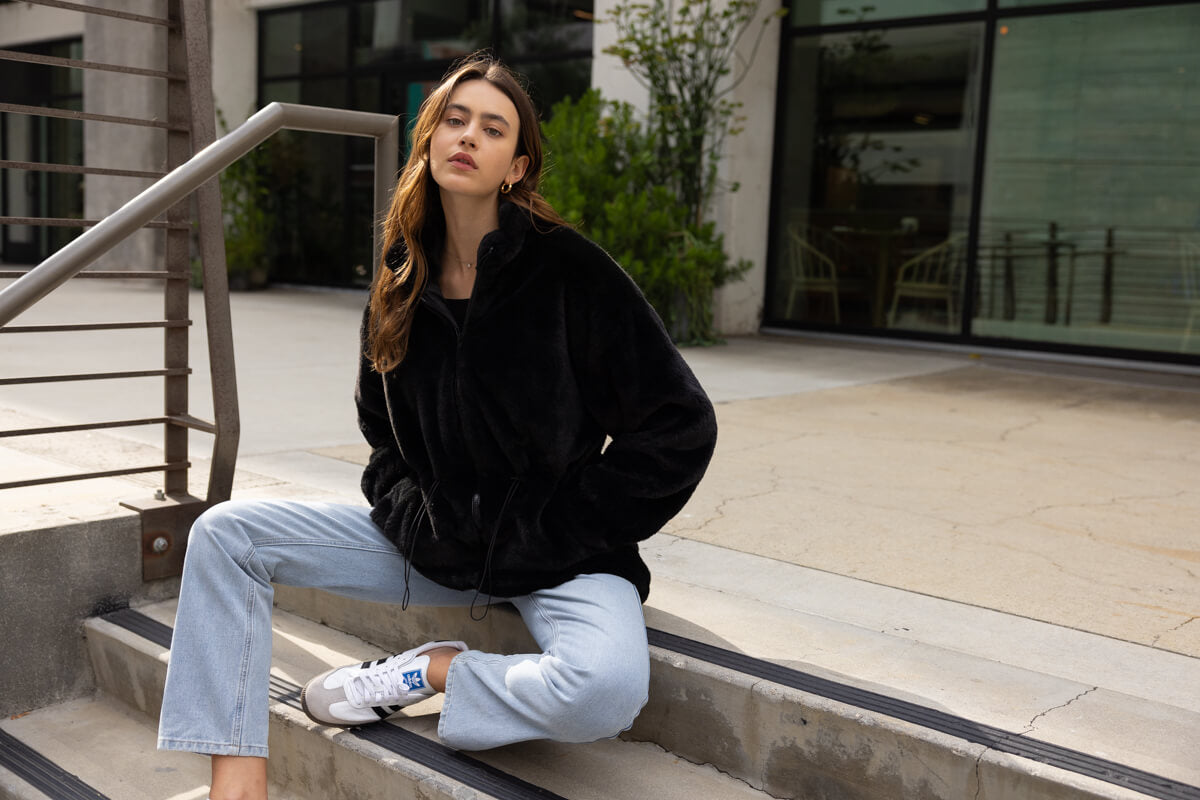 CALEE 18aw FAKE FUR SINGLE P-COAT サイズM Fluffy Faux Fur Coat with Waist String - Black