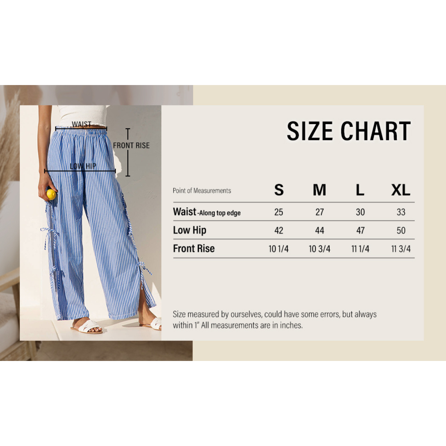 Striped Side Tie Pull-On Cotton Pants - Blue Stripe