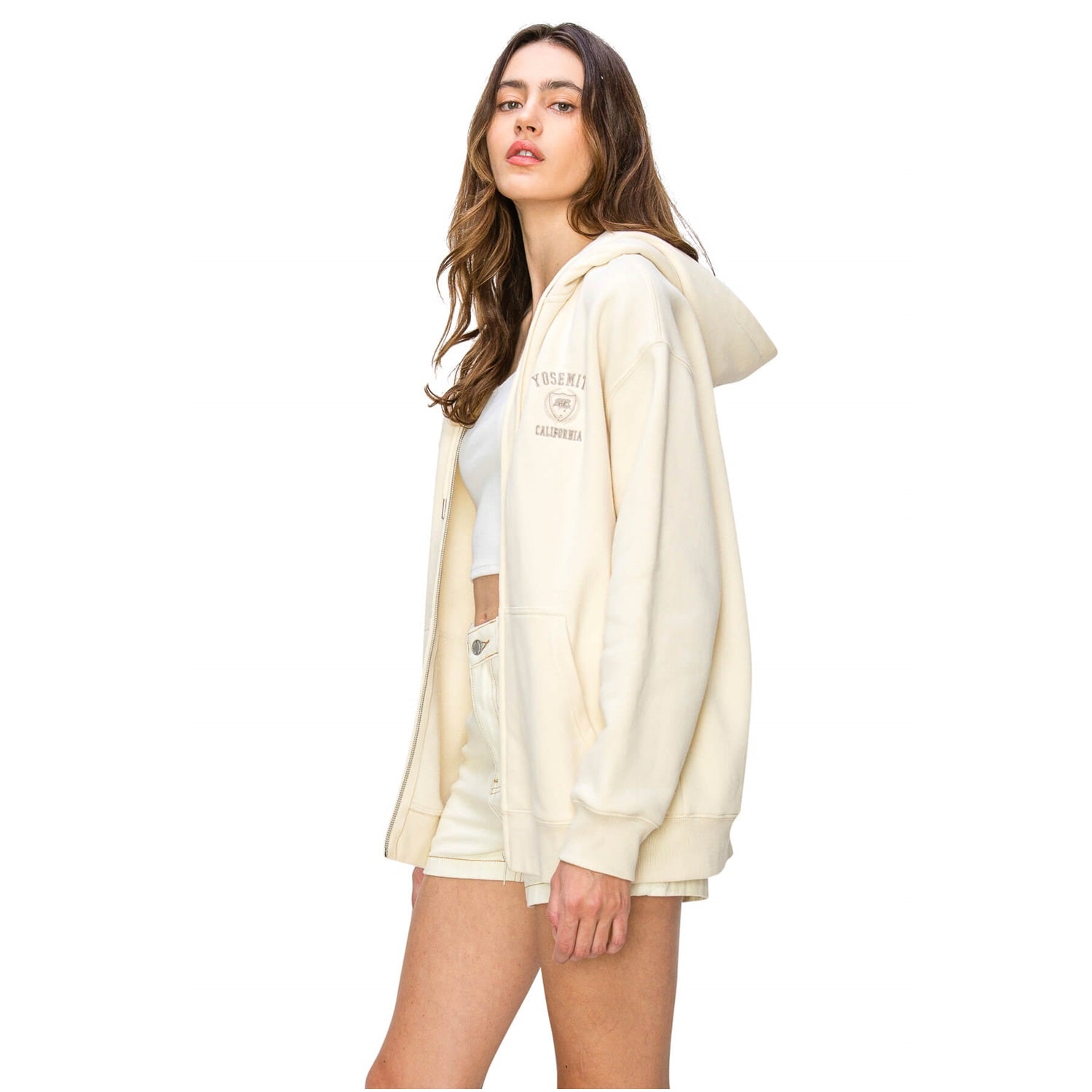 Yosemite Back Print Zip Up Hoodie - Oatmeal