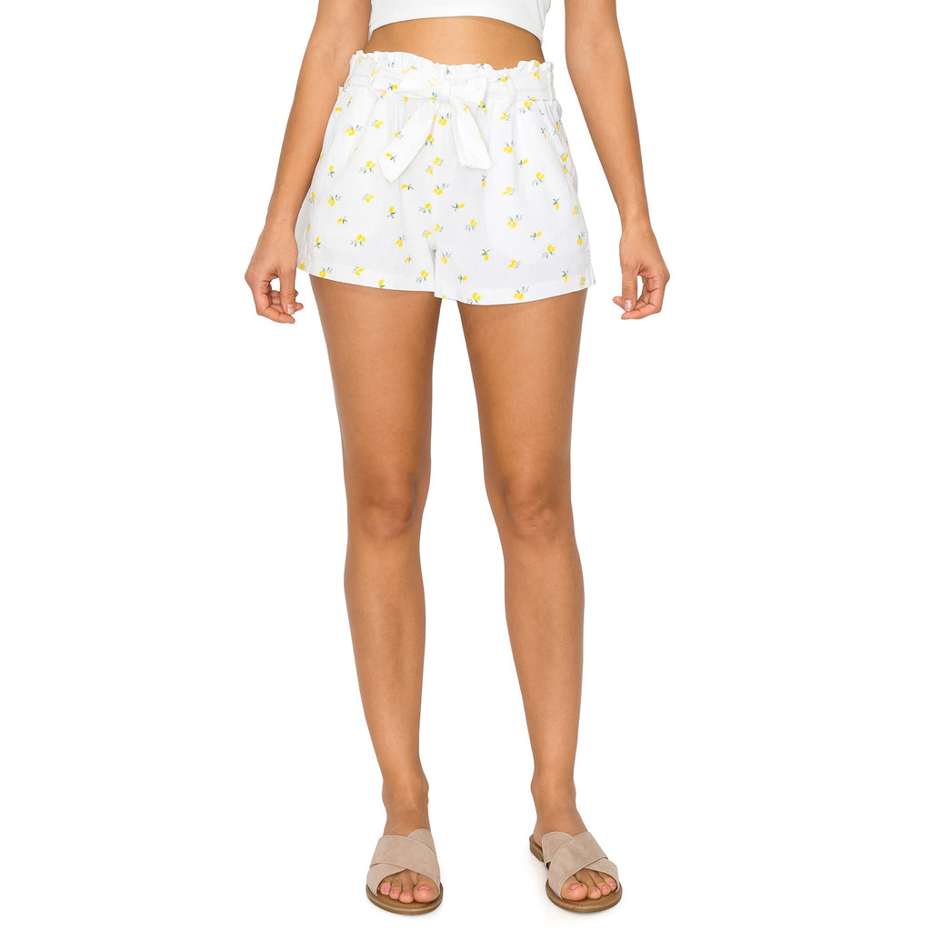 Self Tie Waist Linen Shorts - Lemon - cali1850shop