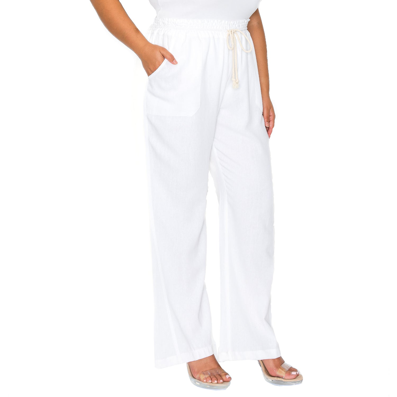 Plus Size] Linen Pants 32 Inseam Drawstring Smocked Waist Beach Pant