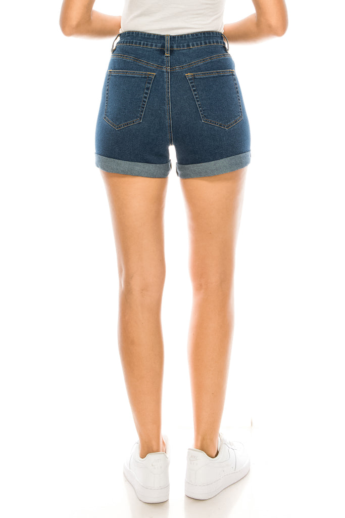 Rolled Cuff Hem Denim Mom Shorts - cali1850shop